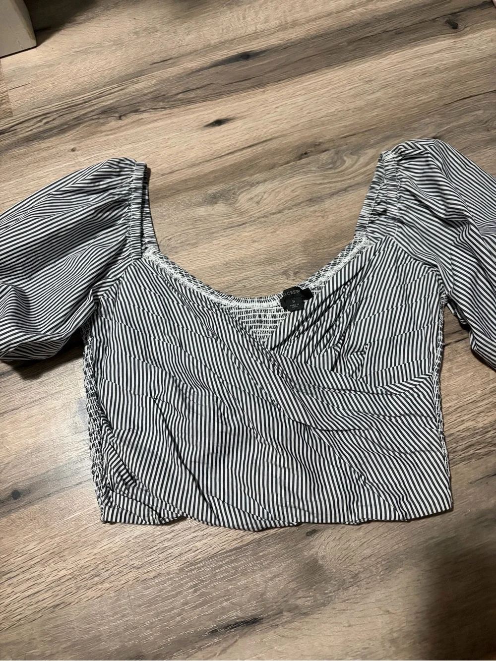 J. Crew Black & White Striped Puff-Sleeve Crop Top- small (19ptp)